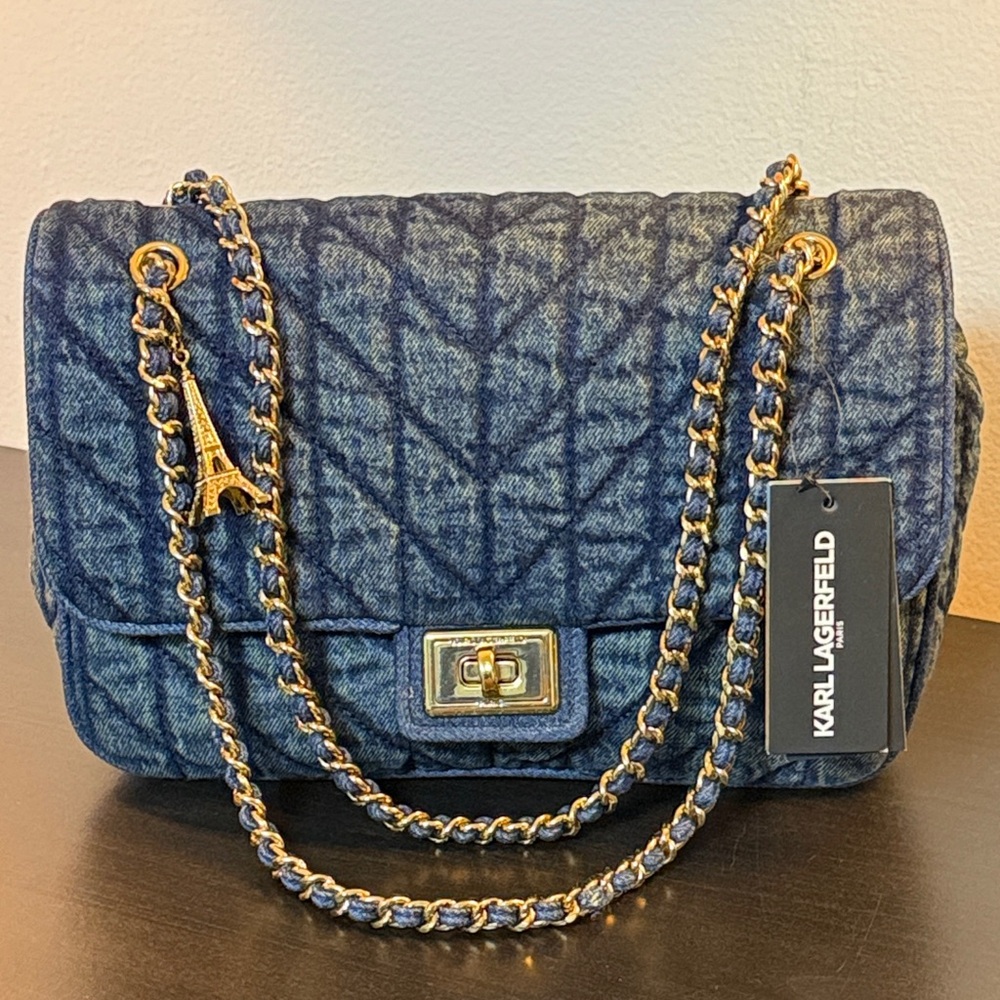 Karl Lagerfeld Blue Quilted Chain-Handle Shoulder Bag